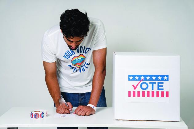 A picture of a person voting 