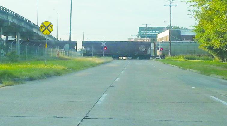 Train blocking Downtown Beaumont.