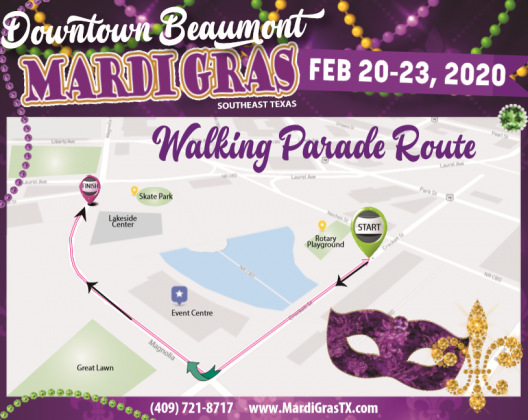 Mardi Gras walking parade route.