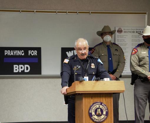 Beaumont Police Department Chief James Singletary speaks at a press conference Sunday Aug. 9