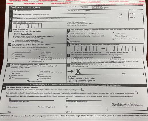 A mail-in ballot application provided by the Jefferson County Clerk's Office