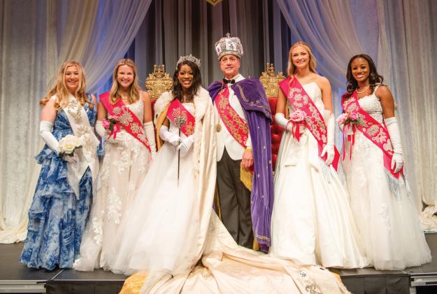 Katherine Colley (Grand Duchess), Sarah Foxworth (2nd Lady in Waiting), Queen Christianna McAfee, King Mark Fertitta, Hanna Jenkins (1st Lady in Waiting) and Morgan Miles (3rd Lady in Waiting)