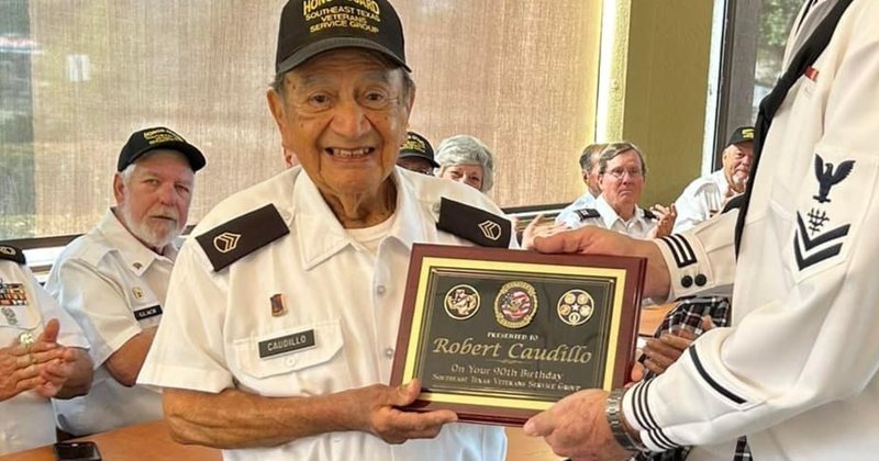90-year-old Korean War veteran Robert Caudillo continues to serve local veterans with SETVSG.