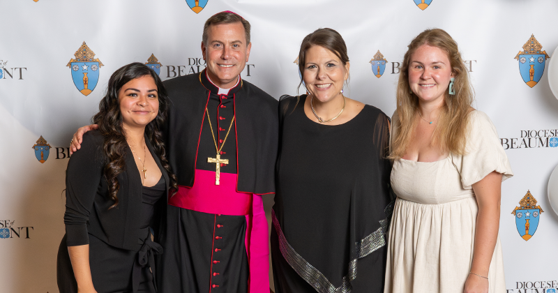 Paola Cornejo, Bishop David Toups, Rachel Johnson and Regan Ryan