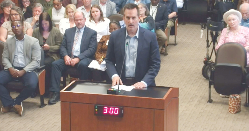 Building owner Tom Flanagan pleads his case before Beaumont City Council on June 18, requesting additional time to assess damages at 328 Bowie.